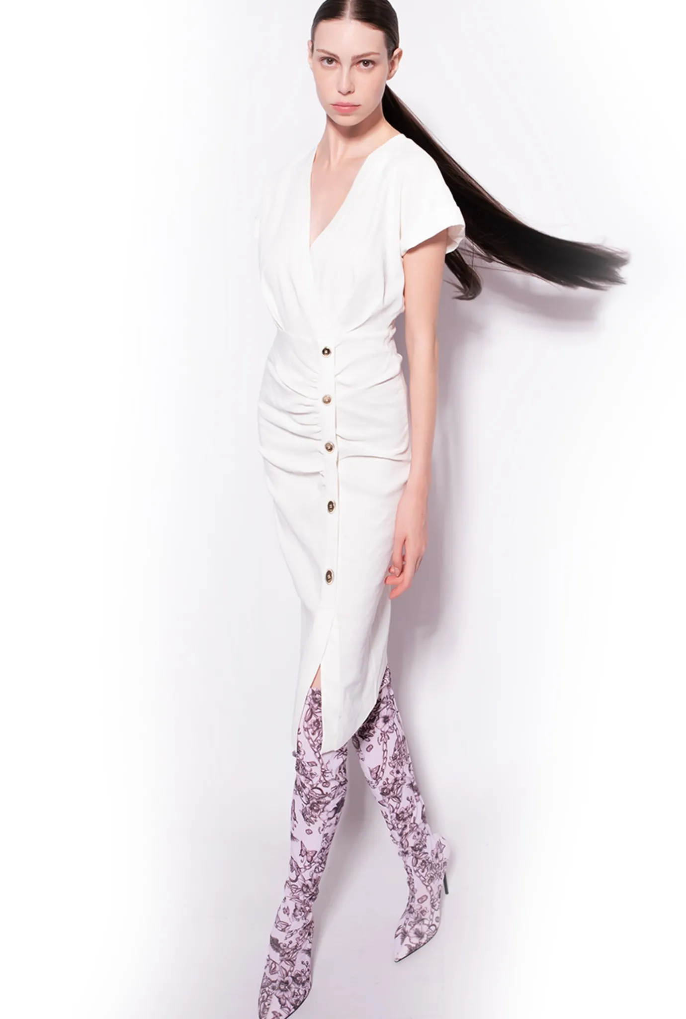 Tailleurs Et Ensembles|PINKO Robe En Lin Boutonnee Blanc Nimbus