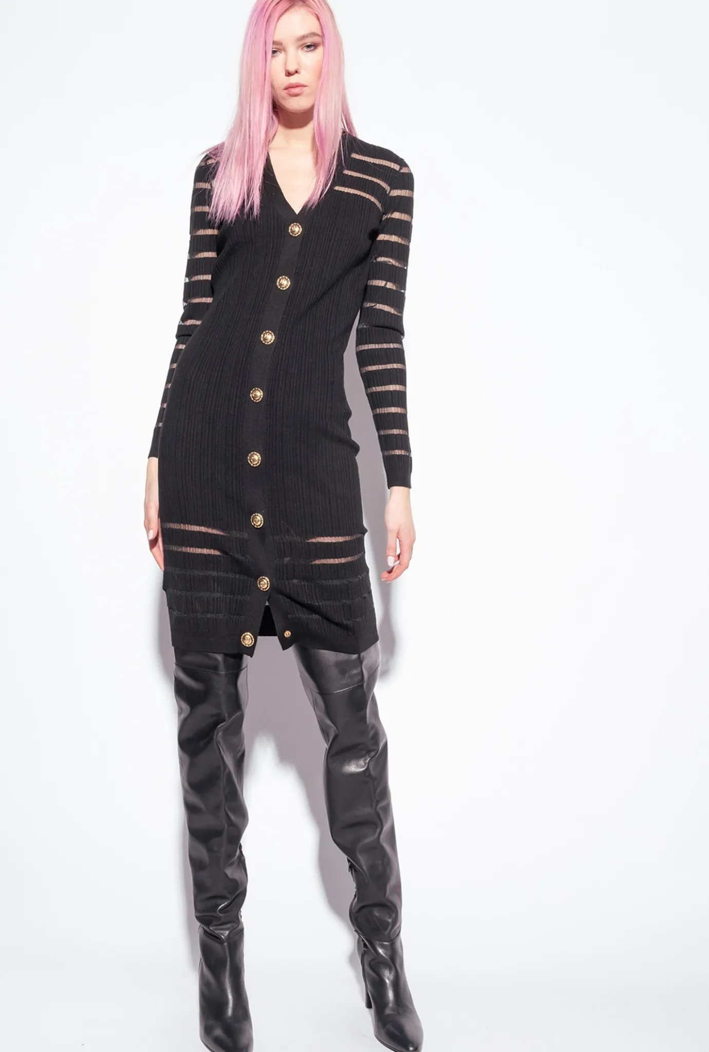 Robes|PINKO Robe En Maille A Rayures Noir Limousine