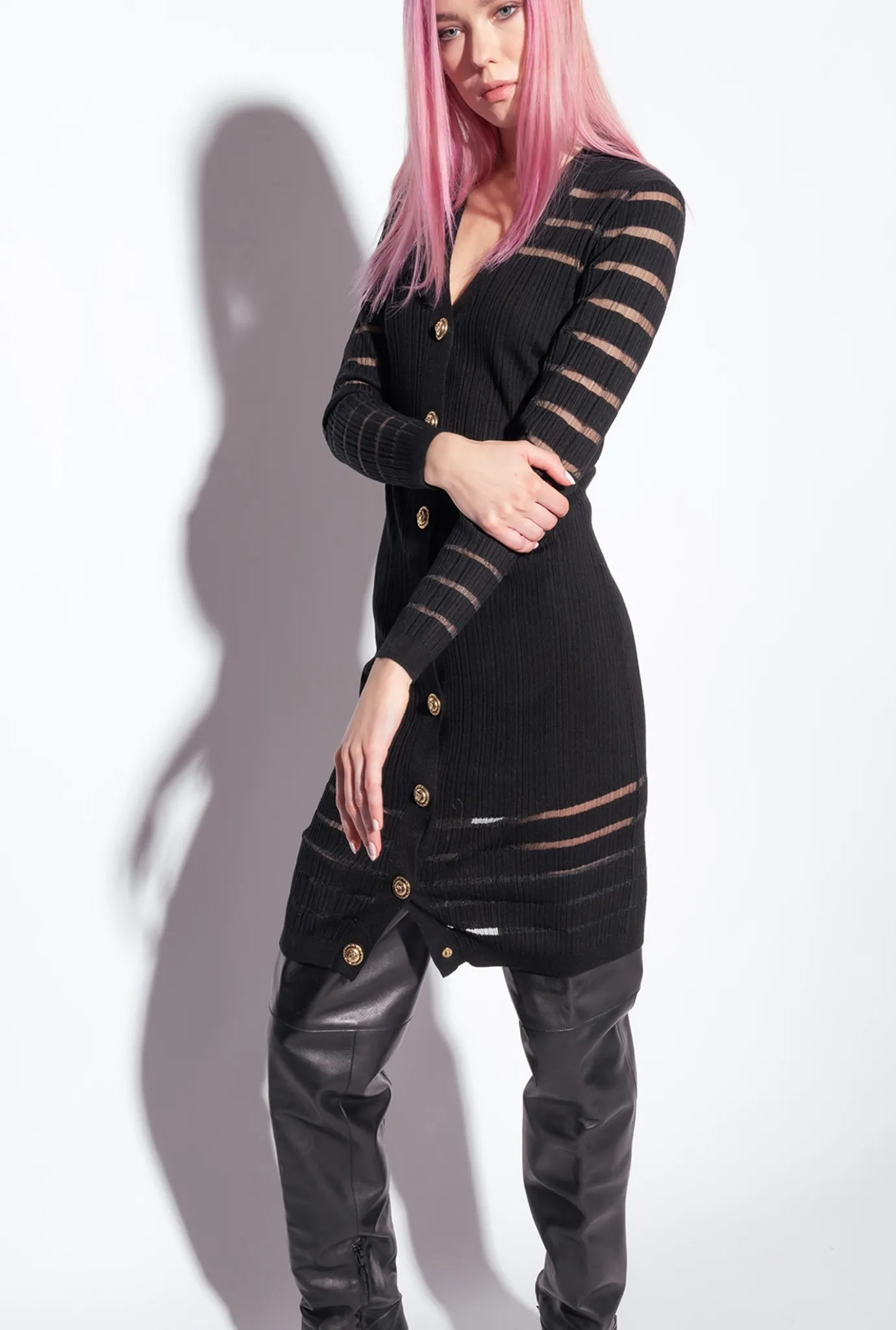 Robes|PINKO Robe En Maille A Rayures Noir Limousine