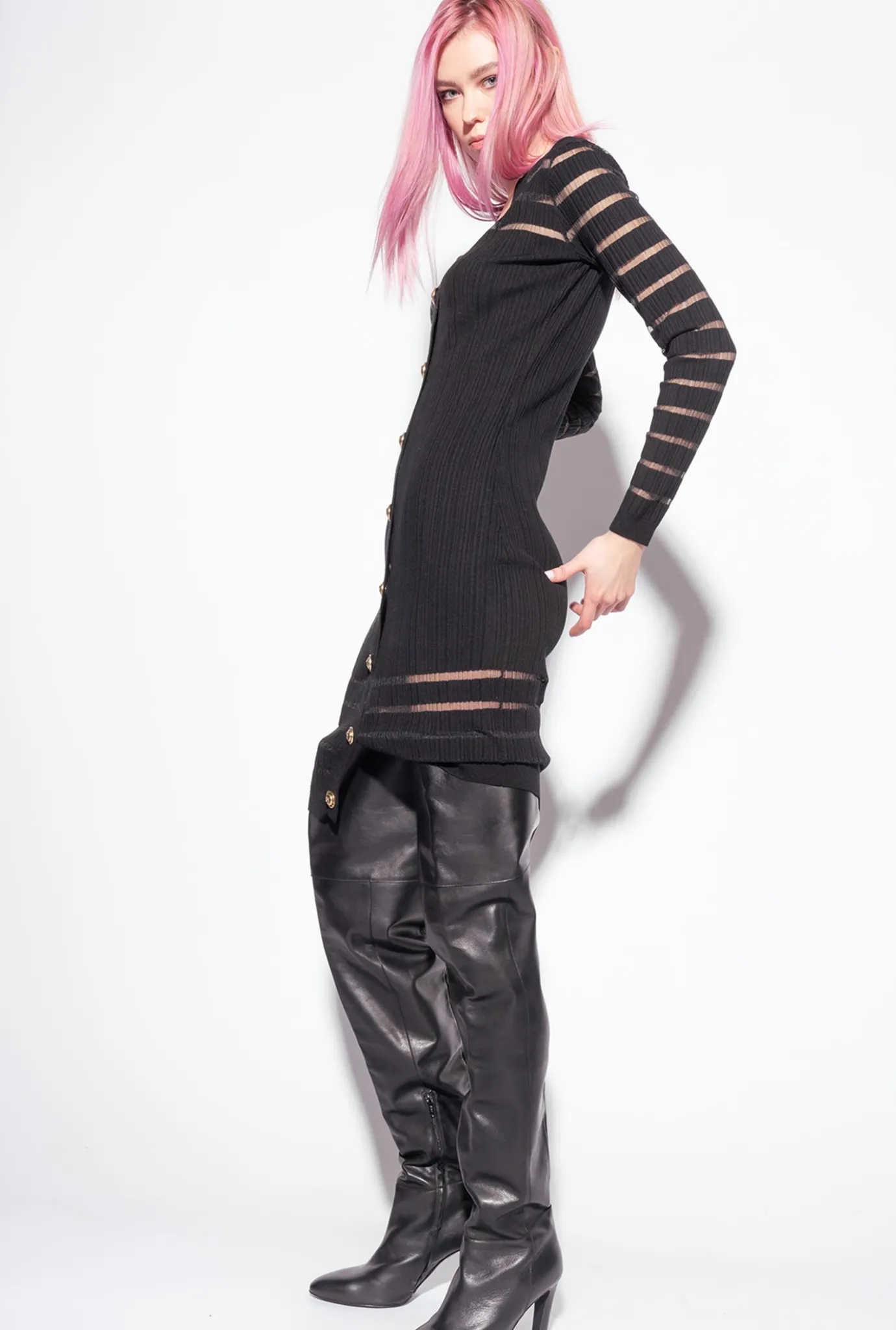 Robes|PINKO Robe En Maille A Rayures Noir Limousine
