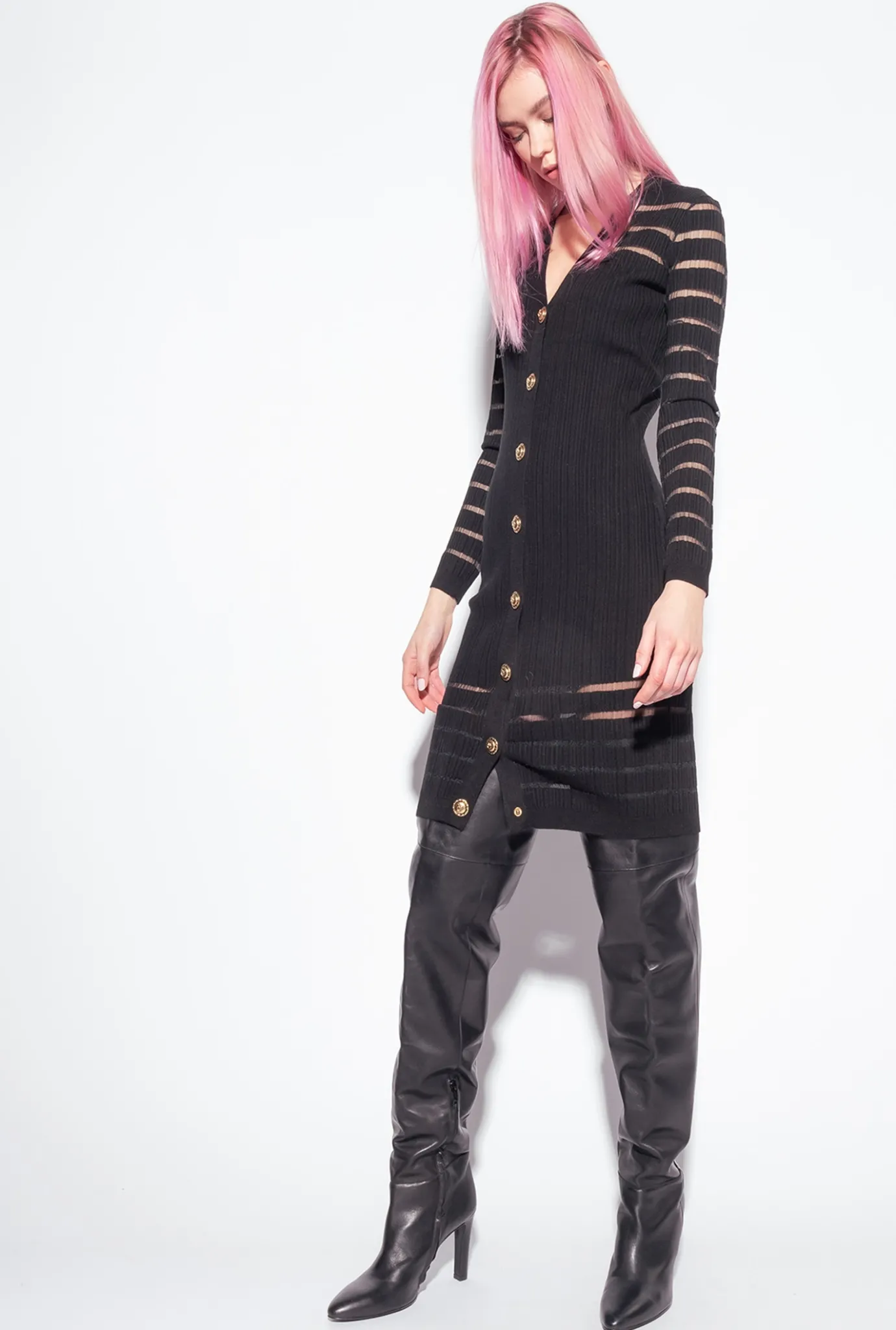 Robes|PINKO Robe En Maille A Rayures Noir Limousine