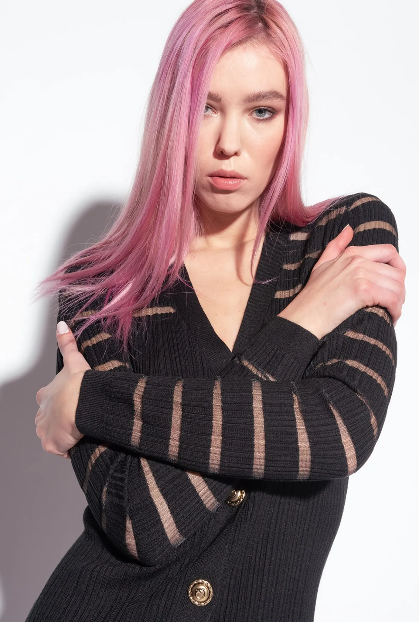 Robes|PINKO Robe En Maille A Rayures Noir Limousine