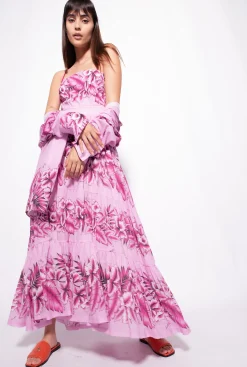 Robes|PINKO Robe En Mousseline A Imprime Tropical Pluie Du Soir