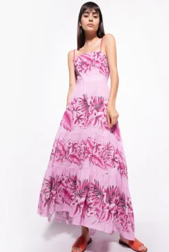 Robes|PINKO Robe En Mousseline A Imprime Tropical Pluie Du Soir