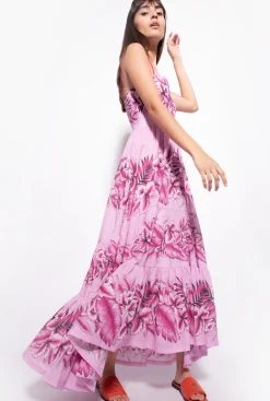 Robes|PINKO Robe En Mousseline A Imprime Tropical Pluie Du Soir