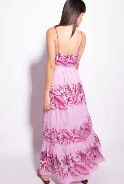 Robes|PINKO Robe En Mousseline A Imprime Tropical Pluie Du Soir