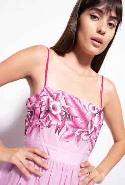 Robes|PINKO Robe En Mousseline A Imprime Tropical Pluie Du Soir