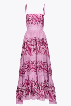 Robes|PINKO Robe En Mousseline A Imprime Tropical Pluie Du Soir