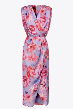 Robes|PINKO Robe En Satin A Imprime Floral Lilas/Rose Clair/Fuchsia