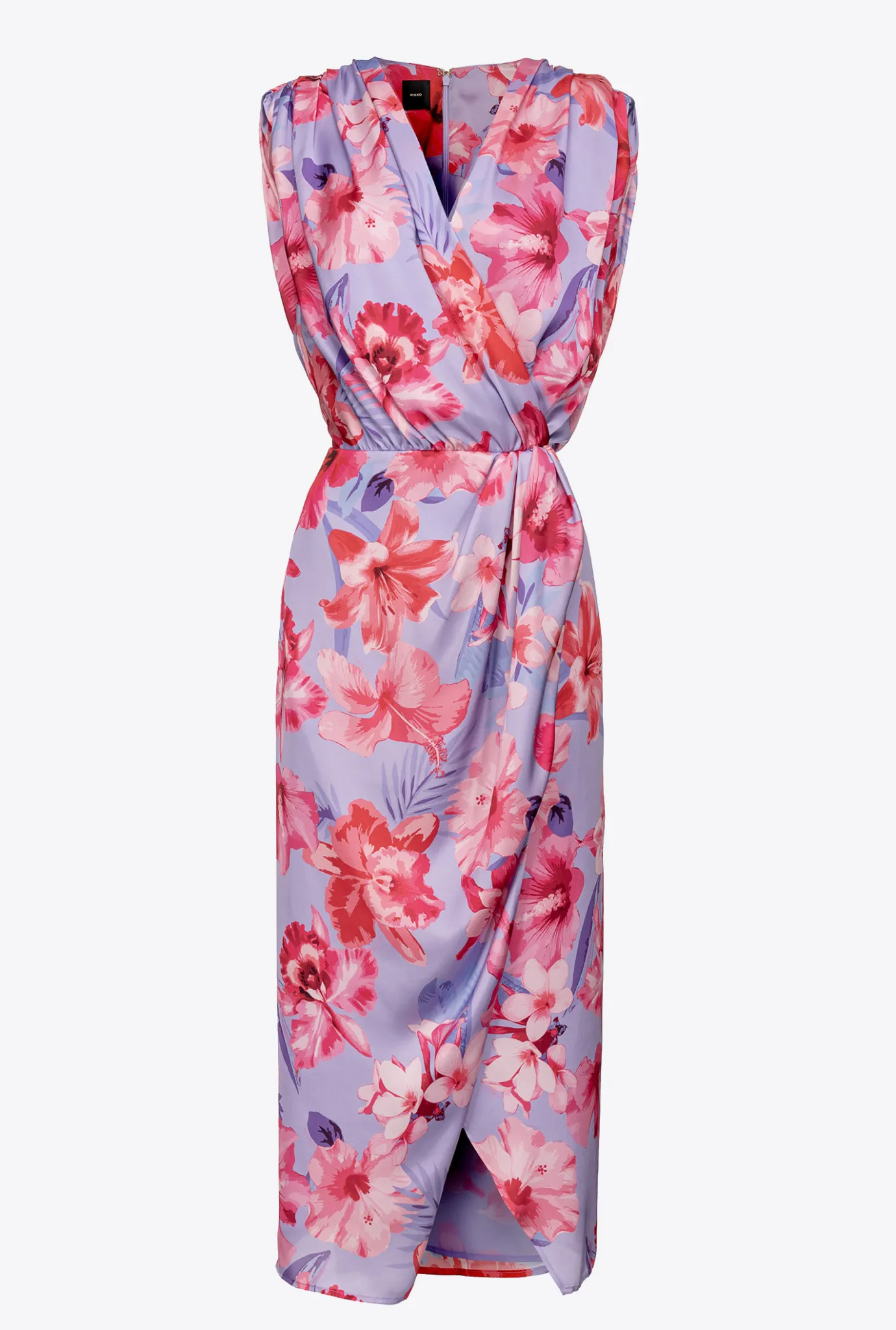Robes|PINKO Robe En Satin A Imprime Floral Lilas/Rose Clair/Fuchsia