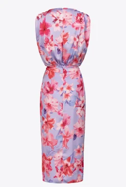 Robes|PINKO Robe En Satin A Imprime Floral Lilas/Rose Clair/Fuchsia