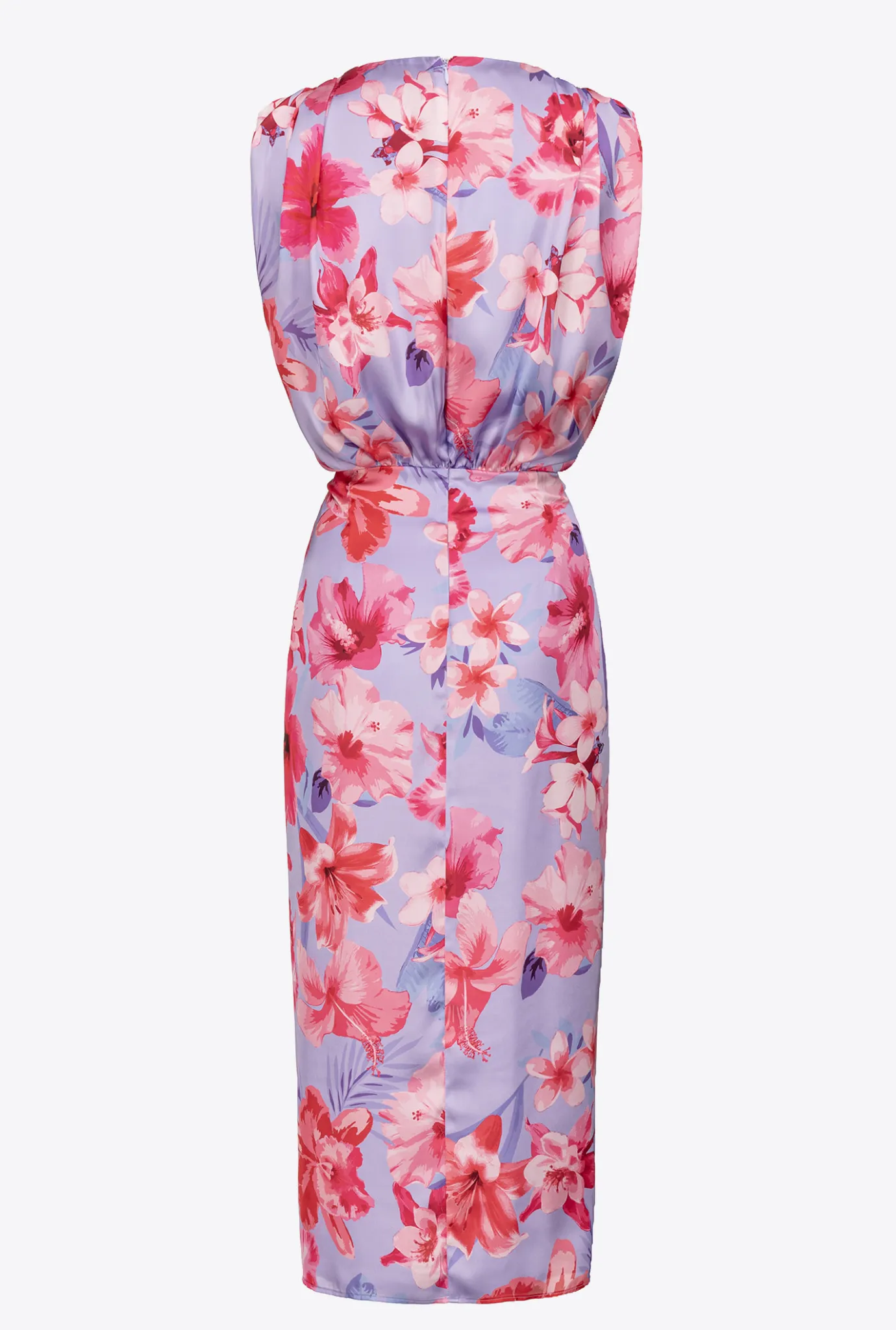 Robes|PINKO Robe En Satin A Imprime Floral Lilas/Rose Clair/Fuchsia