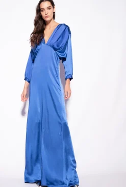 Robes|PINKO Robe En Satin Avec Noeud Bleu Surf Sur Le Web
