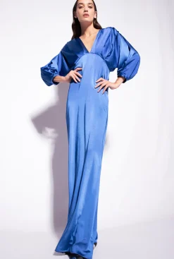 Robes|PINKO Robe En Satin Avec Noeud Bleu Surf Sur Le Web