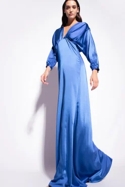 Robes|PINKO Robe En Satin Avec Noeud Bleu Surf Sur Le Web