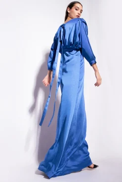 Robes|PINKO Robe En Satin Avec Noeud Bleu Surf Sur Le Web