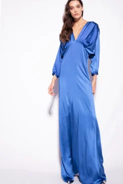 Robes|PINKO Robe En Satin Avec Noeud Bleu Surf Sur Le Web
