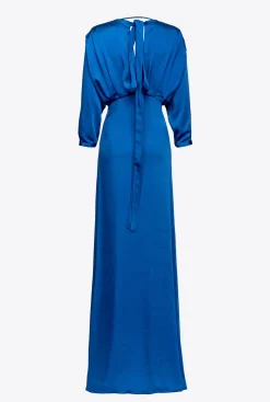 Robes|PINKO Robe En Satin Avec Noeud Bleu Surf Sur Le Web