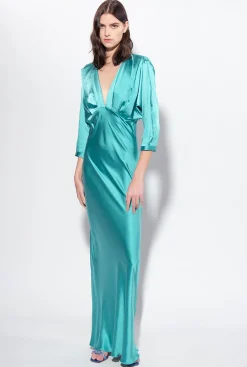 Robes|PINKO Robe En Satin Avec Noeud Bleu Ciel-Marine