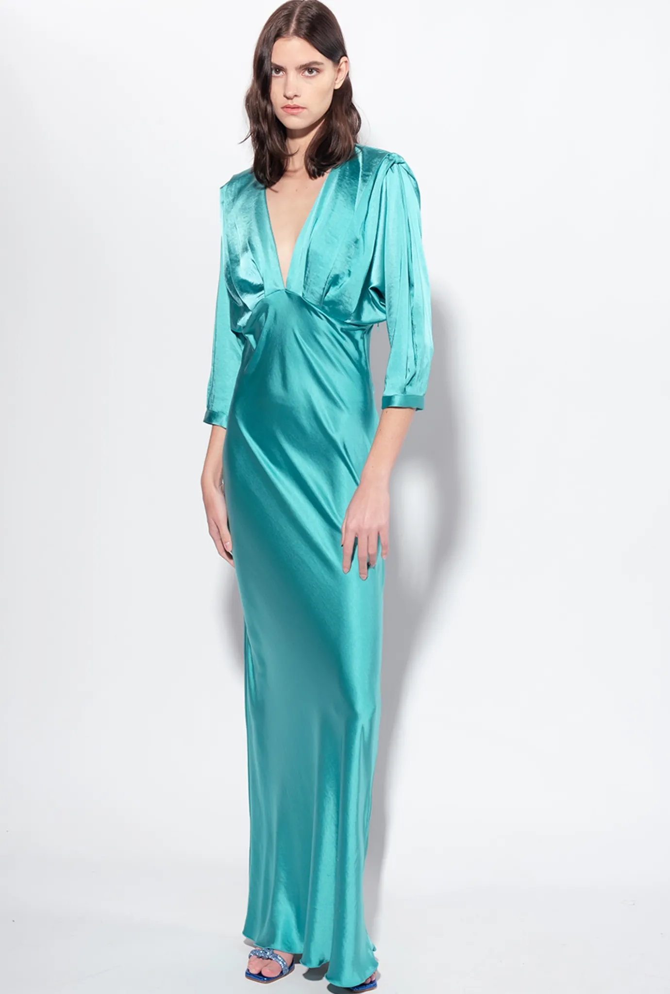 Robes|PINKO Robe En Satin Avec Noeud Bleu Ciel-Marine