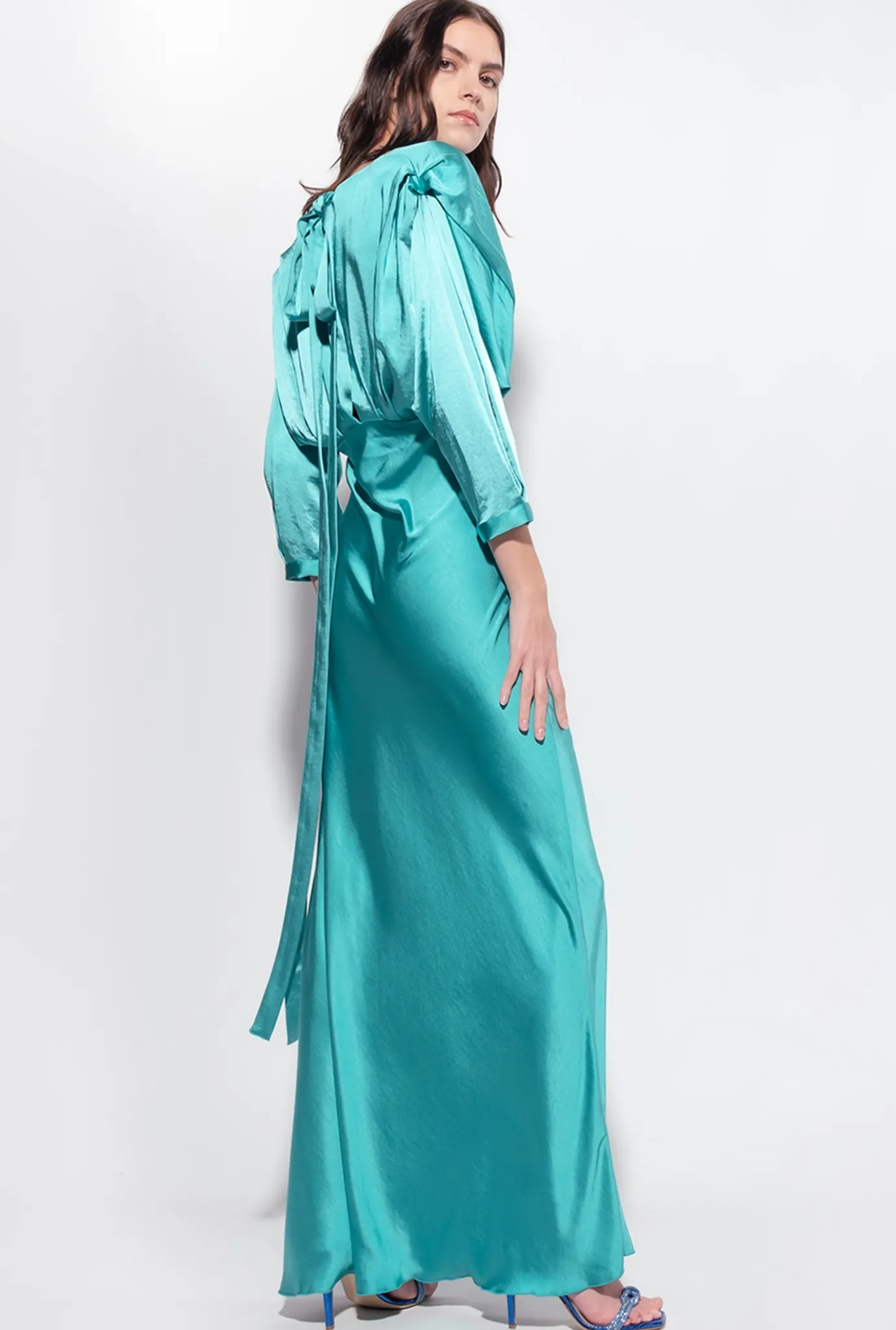 Robes|PINKO Robe En Satin Avec Noeud Bleu Ciel-Marine