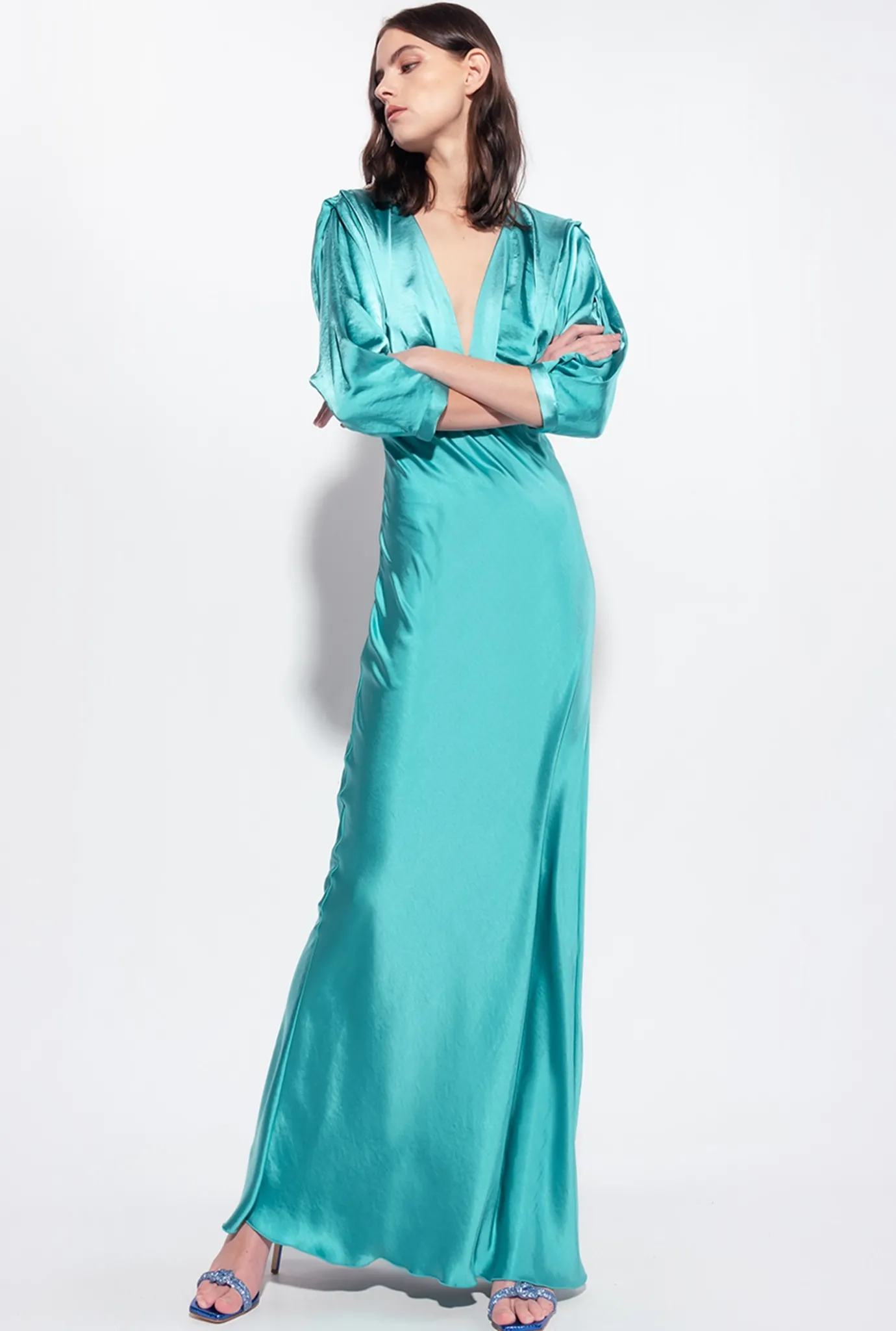 Robes|PINKO Robe En Satin Avec Noeud Bleu Ciel-Marine