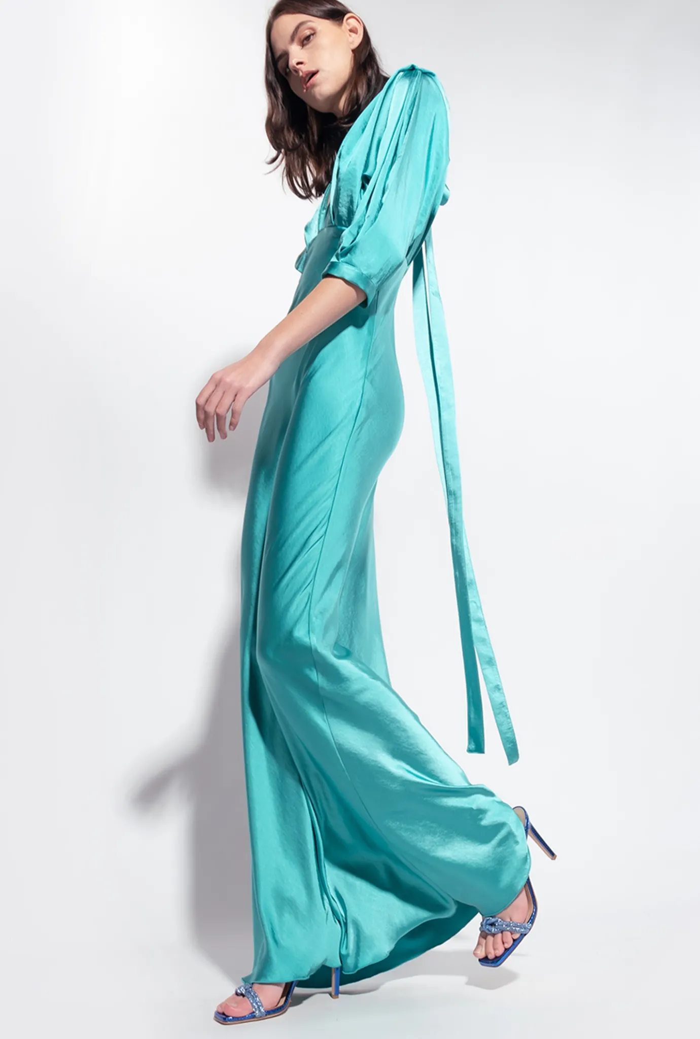 Robes|PINKO Robe En Satin Avec Noeud Bleu Ciel-Marine