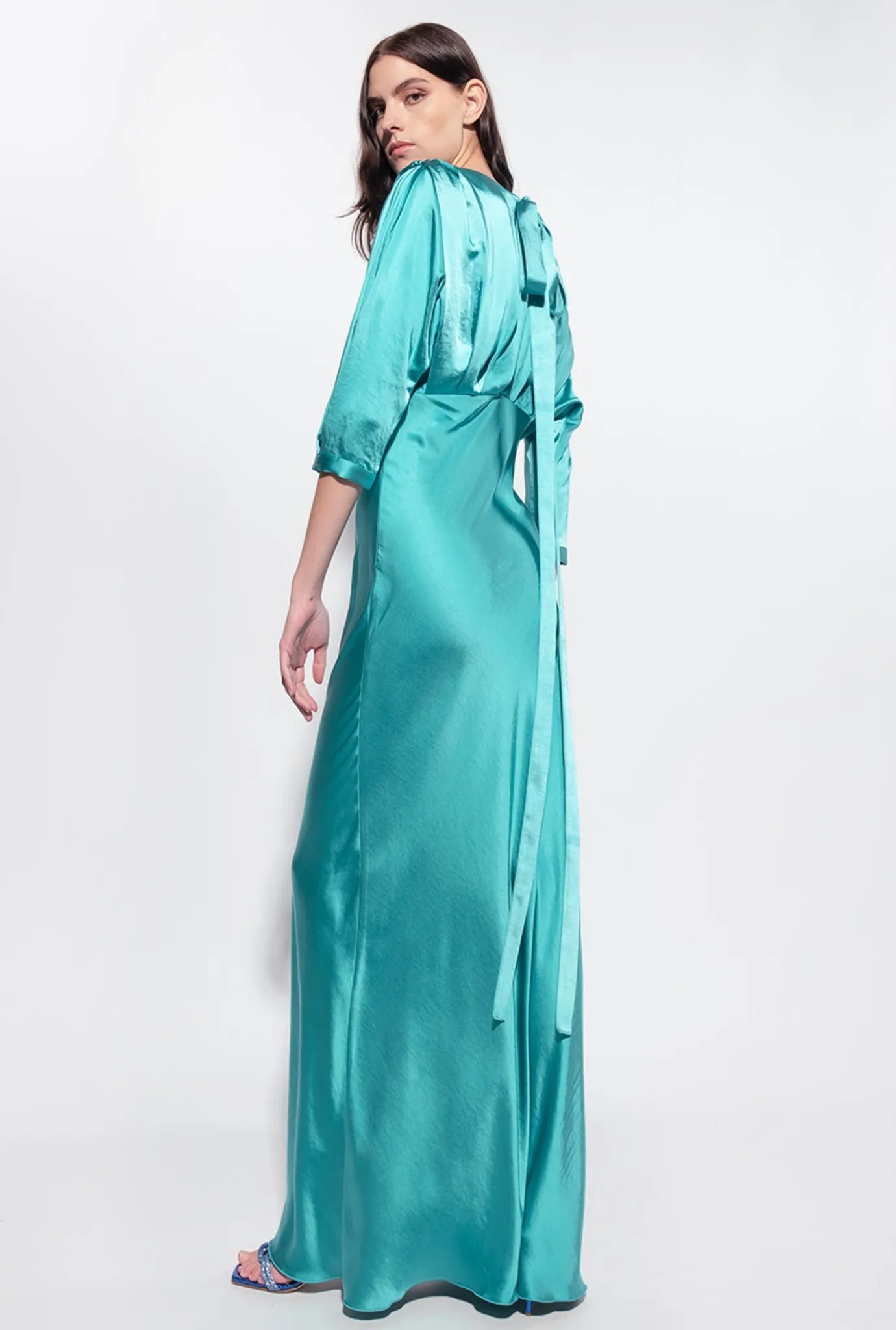 Robes|PINKO Robe En Satin Avec Noeud Bleu Ciel-Marine