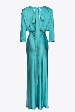 Robes|PINKO Robe En Satin Avec Noeud Bleu Ciel-Marine
