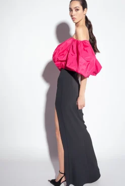Robes|PINKO Robe En Taffetas Galleria Noir/Fuchsia