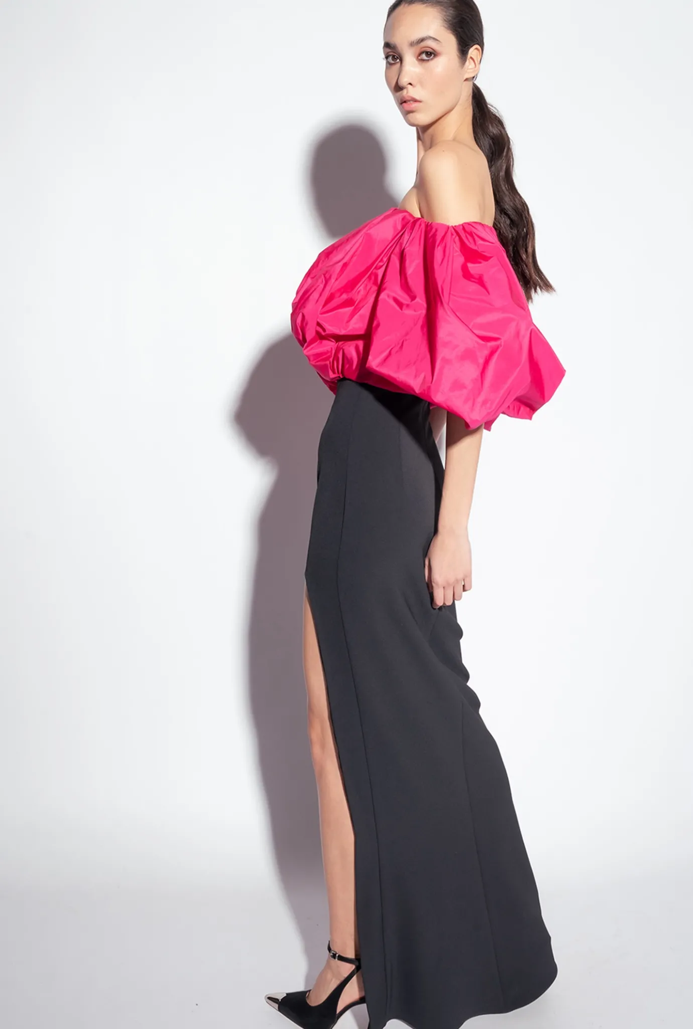 Robes|PINKO Robe En Taffetas Galleria Noir/Fuchsia