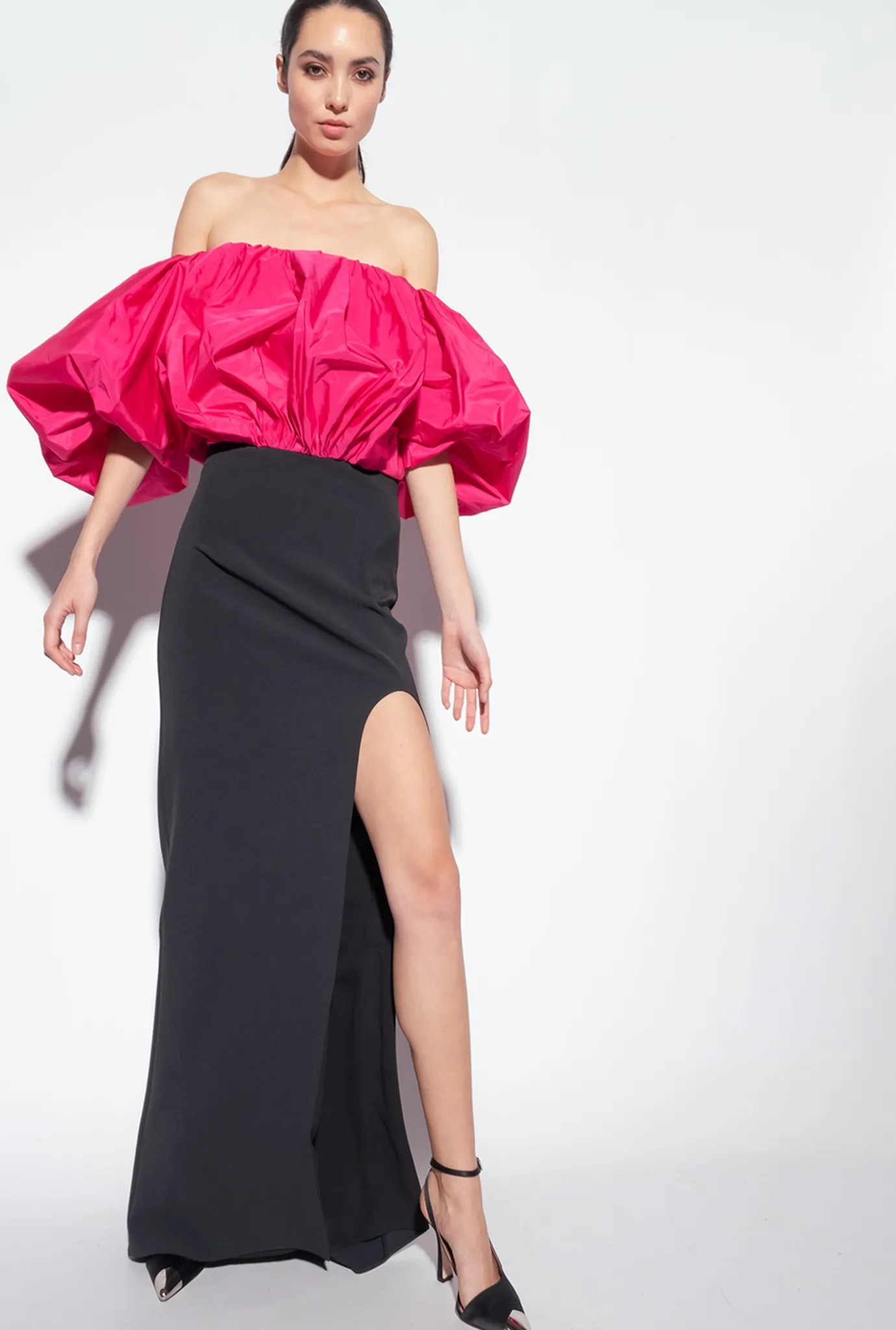 Robes|PINKO Robe En Taffetas Galleria Noir/Fuchsia