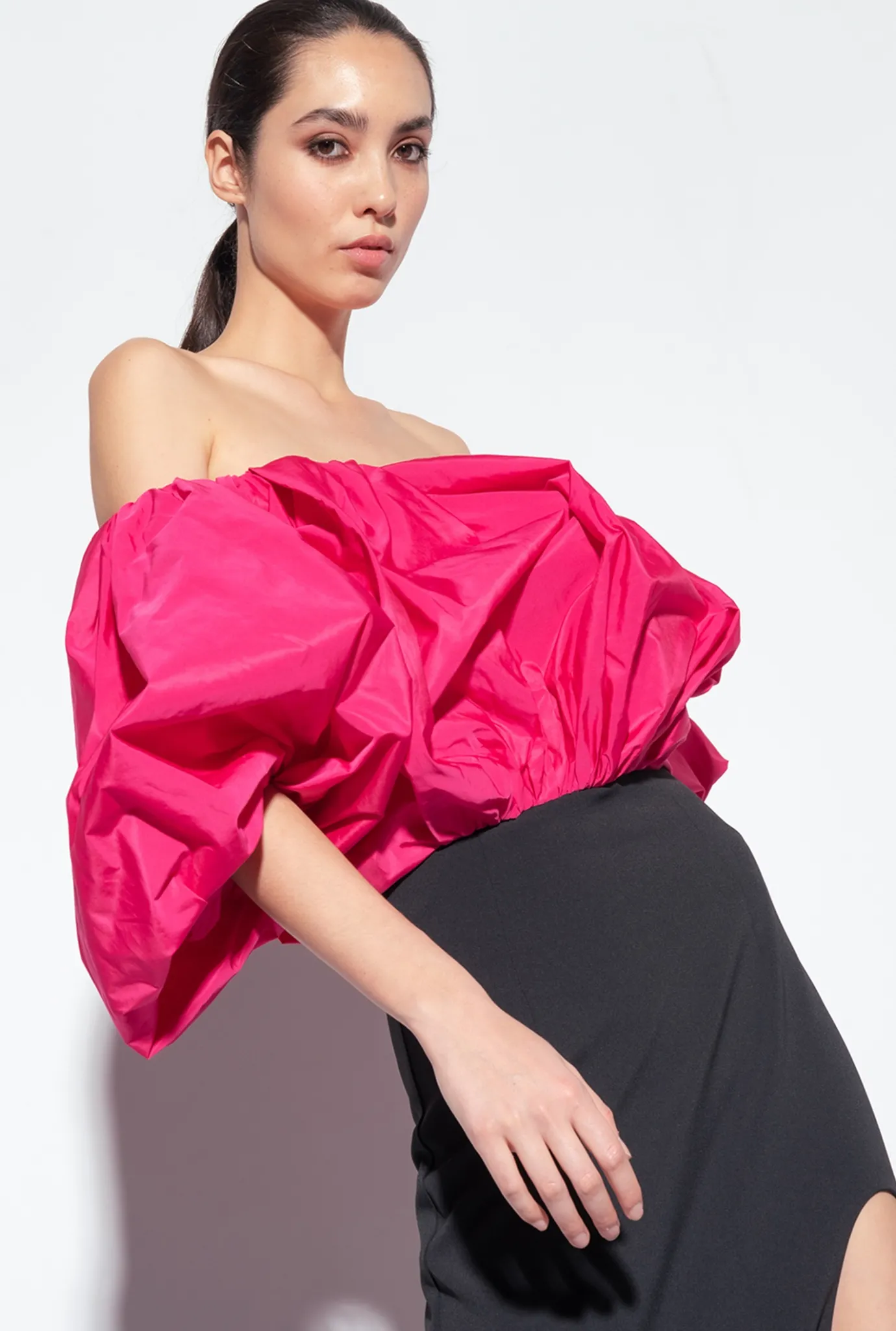 Robes|PINKO Robe En Taffetas Galleria Noir/Fuchsia