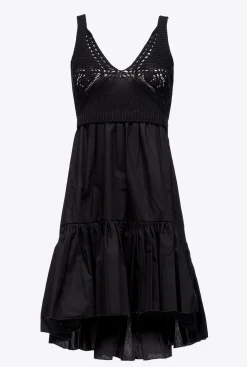 Robes|PINKO Robe En Tricot Et Popeline Noir Limousine