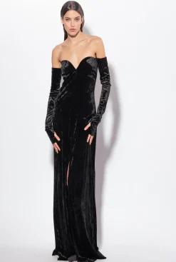 Robes|PINKO Robe En Velours A Epaules Denudees Noir Limousine