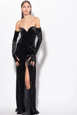 Robes|PINKO Robe En Velours A Epaules Denudees Noir Limousine