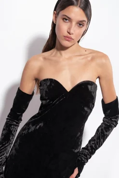 Robes|PINKO Robe En Velours A Epaules Denudees Noir Limousine
