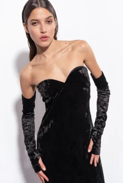 Robes|PINKO Robe En Velours A Epaules Denudees Noir Limousine