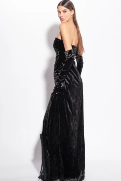 Robes|PINKO Robe En Velours A Epaules Denudees Noir Limousine