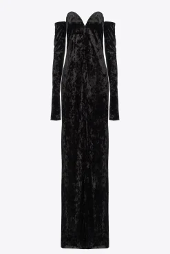 Robes|PINKO Robe En Velours A Epaules Denudees Noir Limousine