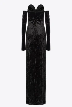 Robes|PINKO Robe En Velours A Epaules Denudees Noir Limousine