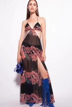 Maillots De Bain|PINKO Robe En Voile A Imprime Tropical Multi. Rouge/Noir