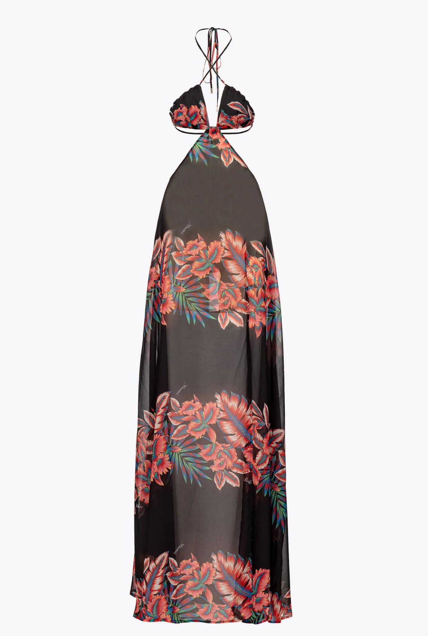 Maillots De Bain|PINKO Robe En Voile A Imprime Tropical Multi. Rouge/Noir