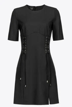 Robes|PINKO Robe Facon Corset A Lacets Noir Limousine