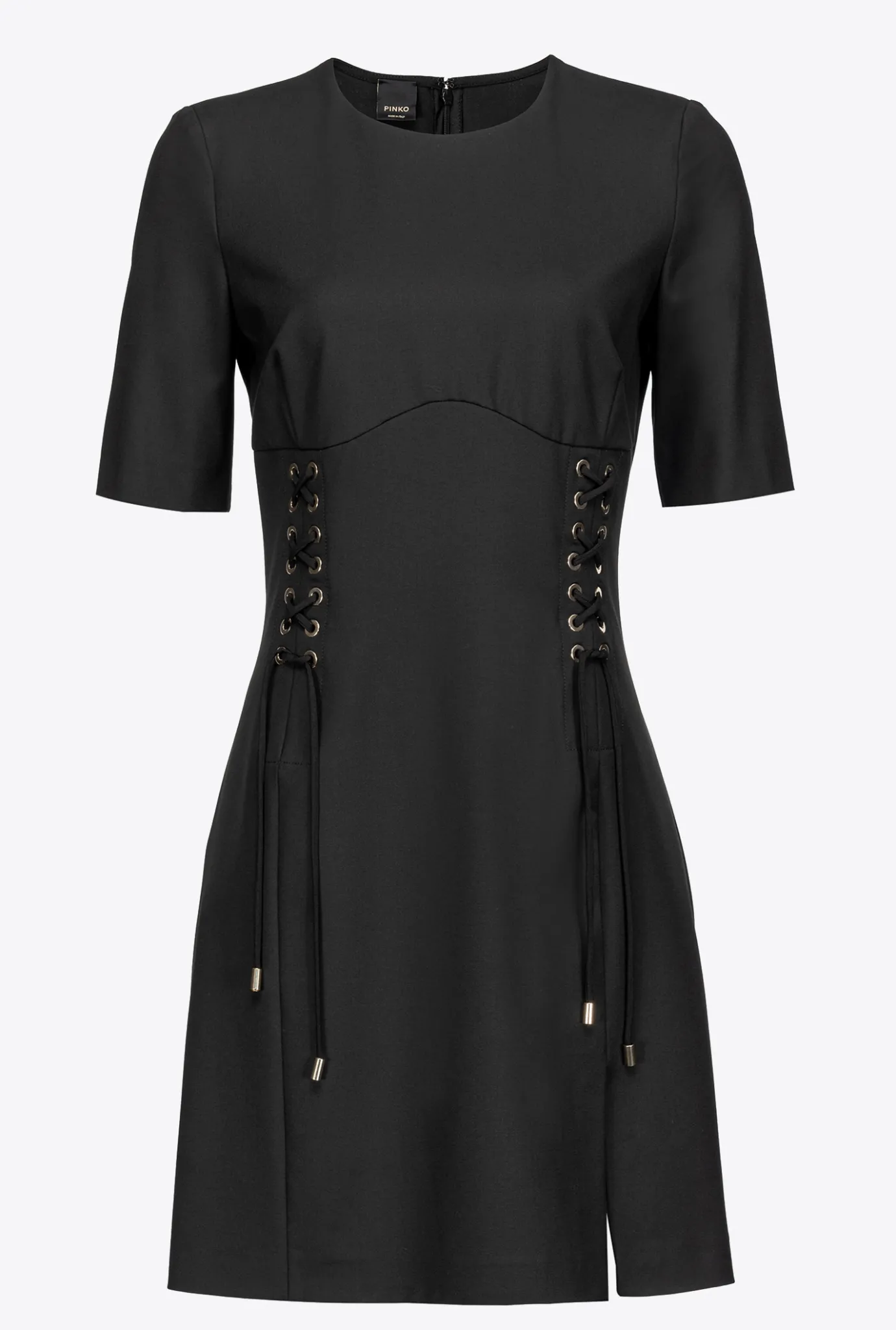Robes|PINKO Robe Facon Corset A Lacets Noir Limousine