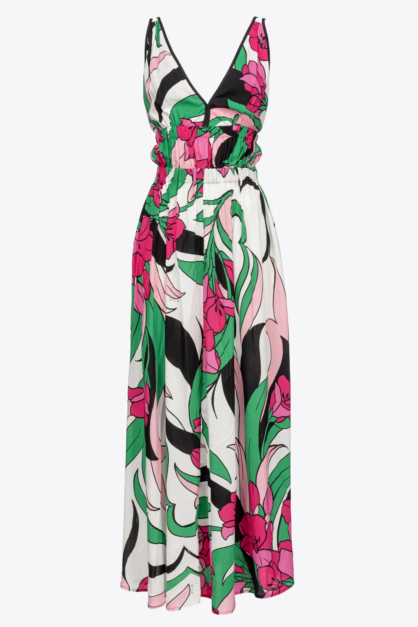 Robes|PINKO Robe Fluide A Imprime Floral Mult. Noir/Fuchsia
