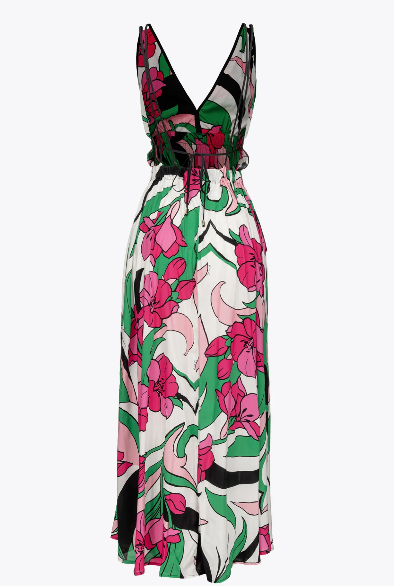 Robes|PINKO Robe Fluide A Imprime Floral Mult. Noir/Fuchsia