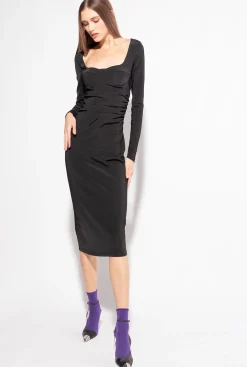 Robes|PINKO Robe Fluide En Neoprene Noir Limousine
