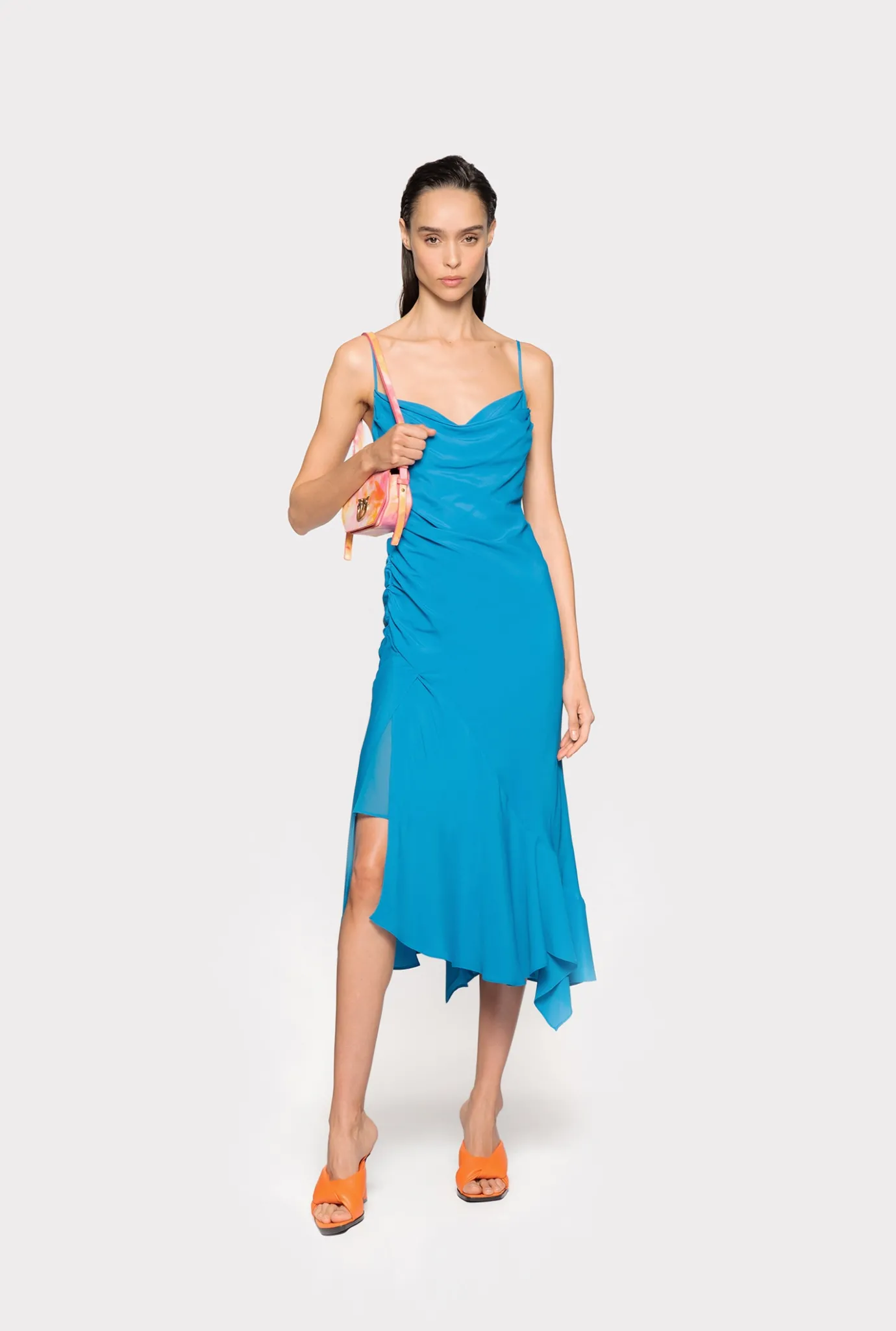 Robes|PINKO Robe Lingerie En Soie Melangee Bleu Directoire