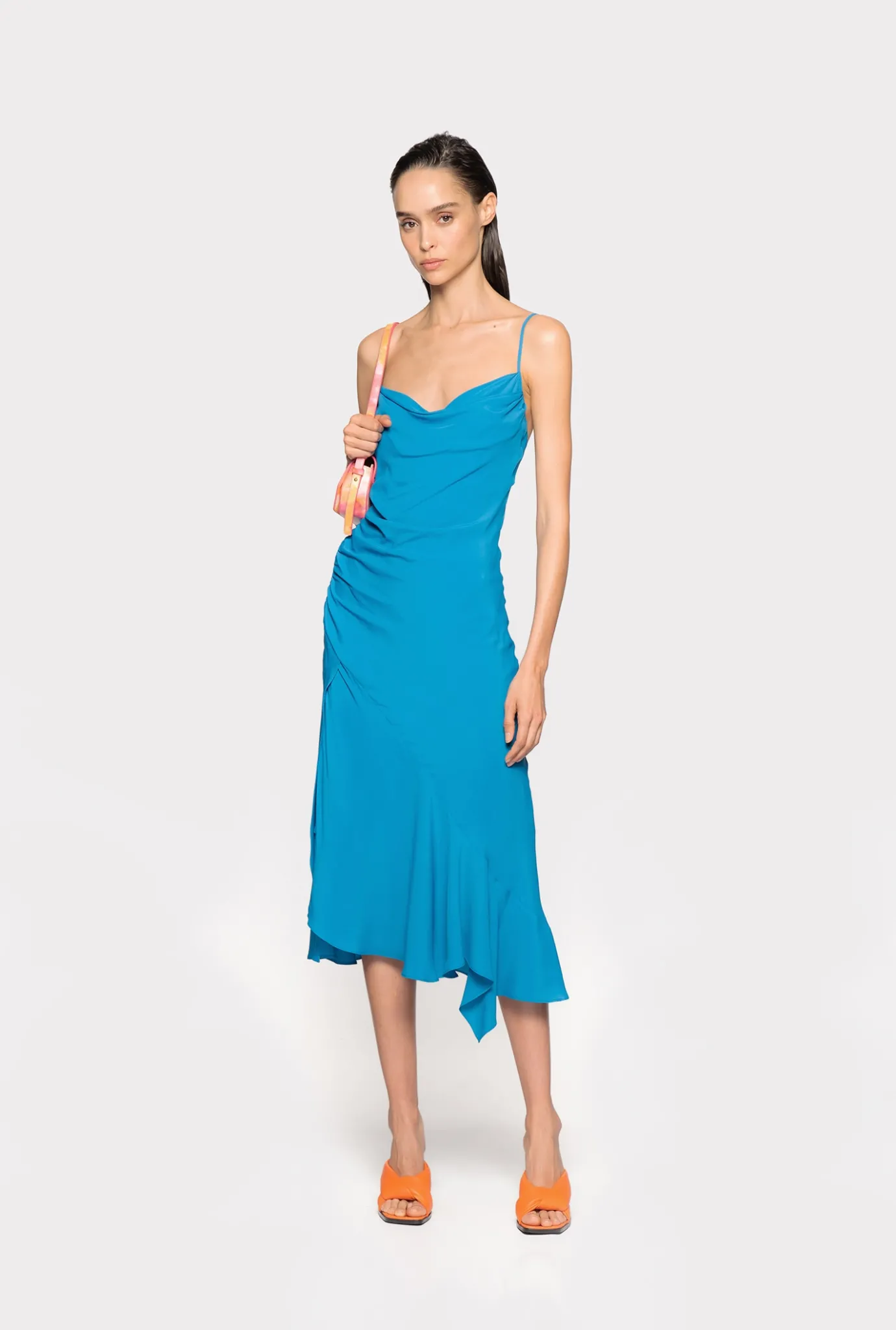 Robes|PINKO Robe Lingerie En Soie Melangee Bleu Directoire